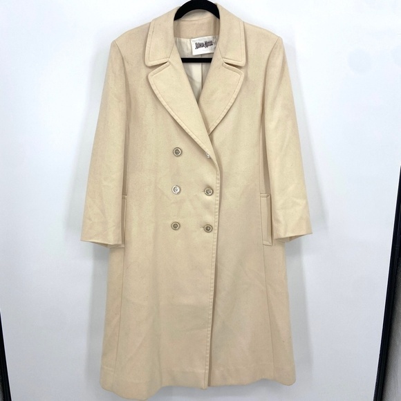 NEIMAN MARCUS 100% Pure Wool Cream Double Breasted Long Line Trench Coat L / XL - Picture 1 of 9